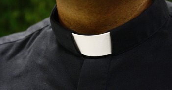 Close-up stock photo of a clergy collar