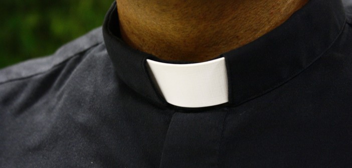 Close-up stock photo of a clergy collar