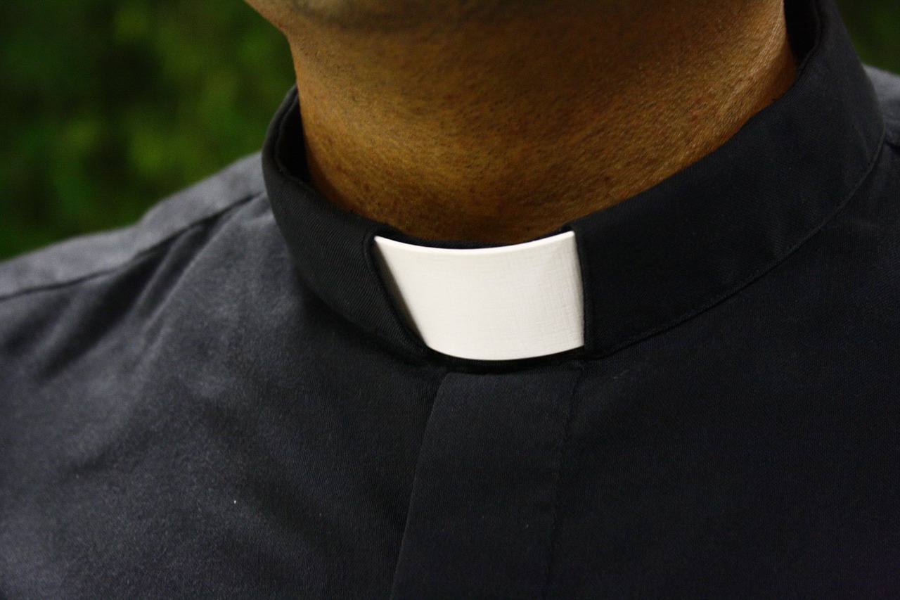 Close-up stock photo of a clergy collar.