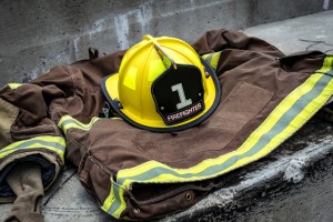 Stock photo of a firefighter's uniform on the ground