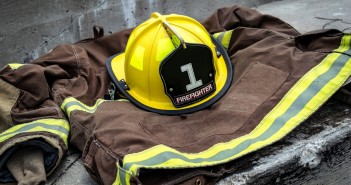 Stock photo of a firefighter's uniform on the ground