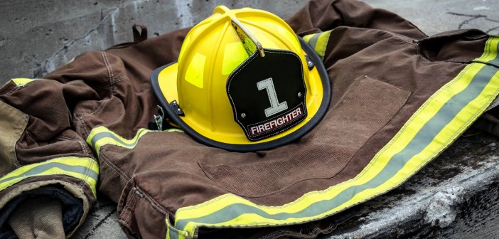 Stock photo of a firefighter's uniform on the ground