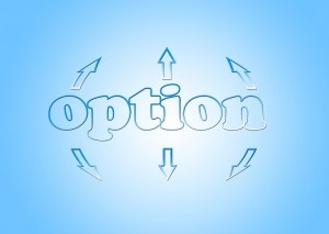 Clip art of the word "OPTION" with six arrows pointing away from it