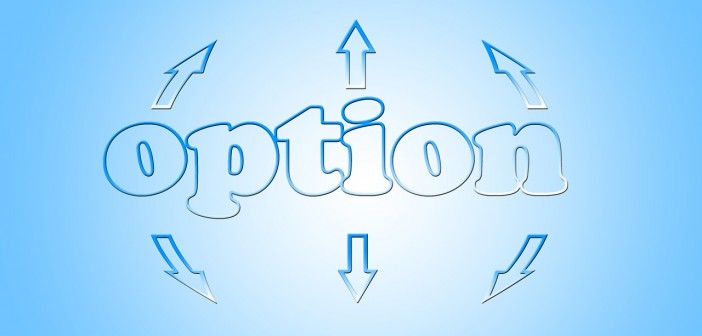 Clip art of the word "OPTION" with six arrows pointing away from it