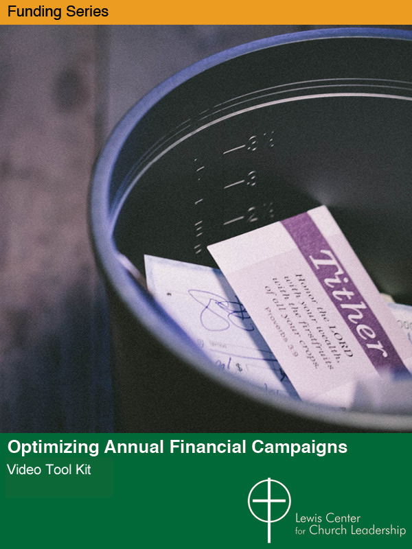 Optimizing Annual Financial Campaigns Video Tool Kit cover featuring tithing envelopes in a pail