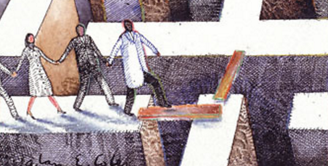 Illustration of people walking carefully over a giant and deep maze