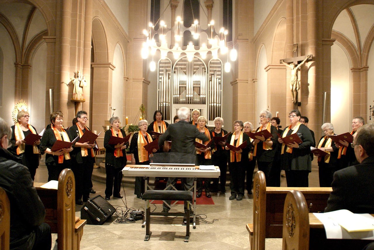 A choir in a sanctuary getting ready to sing