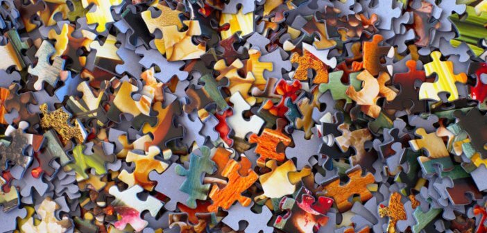 Jumbled puzzle pieces