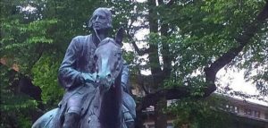 Photo of a John Wesley on horseback statue