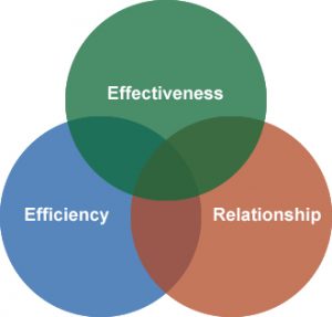Venn diagram of effectiveness, efficiency, and relationship