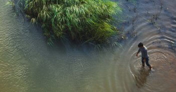 Person walking in the shallows of a river