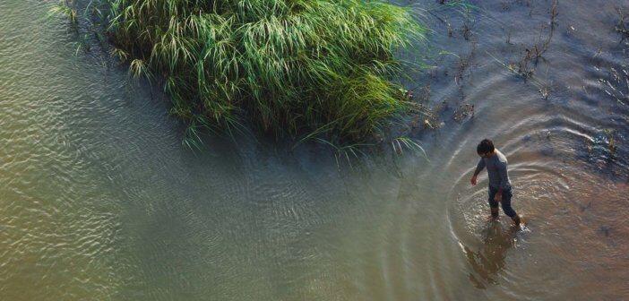 Person walking in the shallows of a river