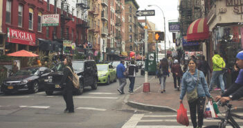 Busy city sidewalk