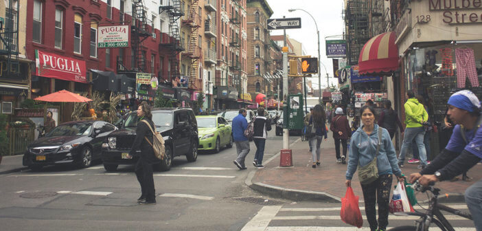 Busy city sidewalk