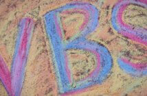 VBS drawn in sidewalk chalk