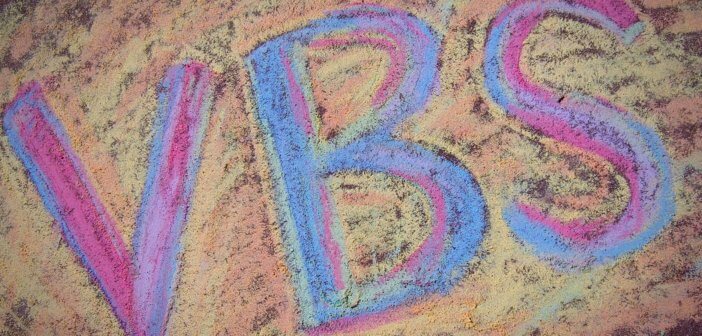 VBS drawn in sidewalk chalk