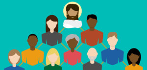 Graphic of a people in a social pyramid with Jesus at the top