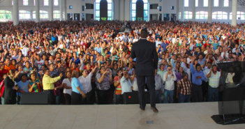 Worship service in a large church