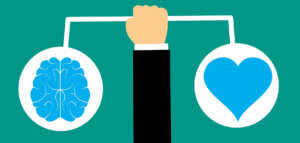 Graphic of a brain and heart in balance