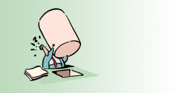 Illustration of a person trying to fit a square peg in a round hole