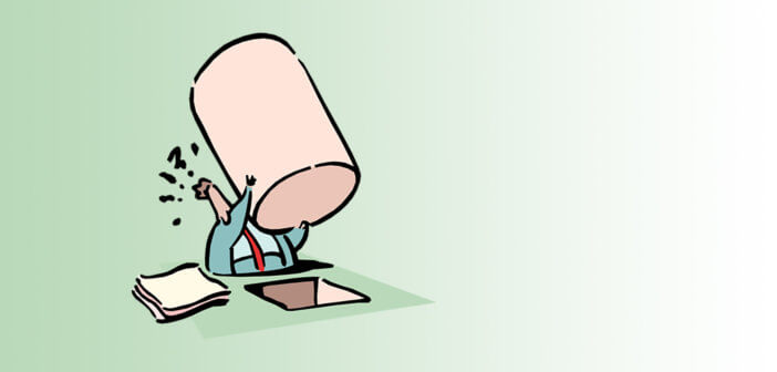 Illustration of a person trying to fit a square peg in a round hole