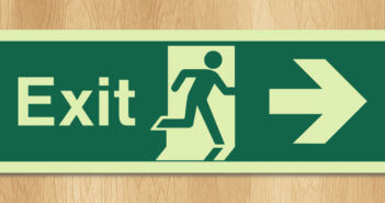 Running man emergency exit door sign
