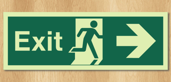 Running man emergency exit door sign