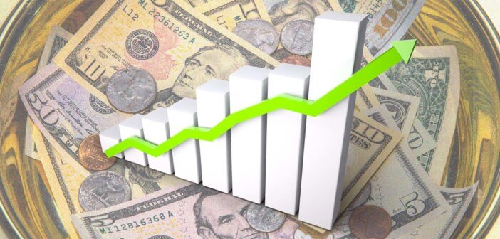 Image showing an increasing bar chart and a collection plate