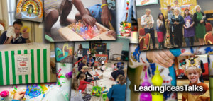 Collage of messy church groups, activities, and crafts