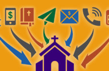 7 Ways to Keep Revenue and Donations Flowing During the COVID-19 Crisis Graphic illustrating with icons 7 ways that money can flow into a church during the COVID-19 crisis