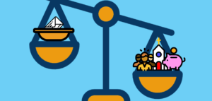 Graphic of unbalanced scale with people-money-building weighing more than titles-offerings