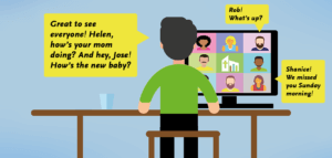 People in a Zoom meeting happy to see each other