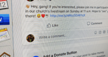 Facebook post inviting friends to online church