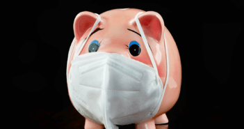Piggy bank wearing a surgical mask
