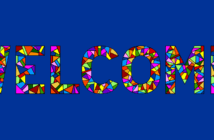 3 Principles of Radical Hospitality WELCOME written in colorful stained glass