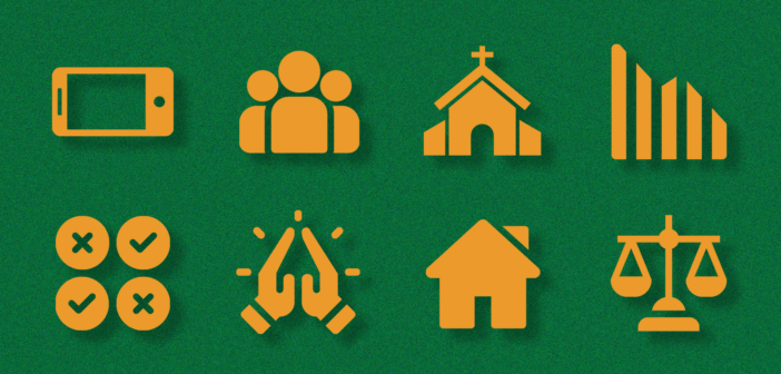 Icons representing trends impacting church leadership in 2021