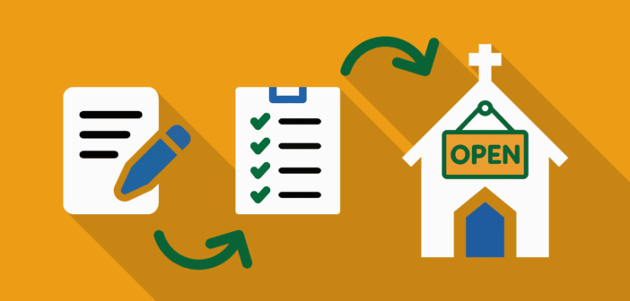 Graphic illustrating steps from mission statement to checklist to open church