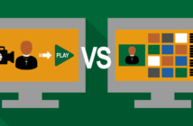 What Approach to Digital Worship is Best for Your Church? Graphic representing broadcasting vs videoconferencing
