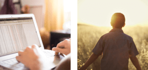 Contrasting photos of a spreadsheet vs awe