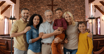 Intergenerational family in church