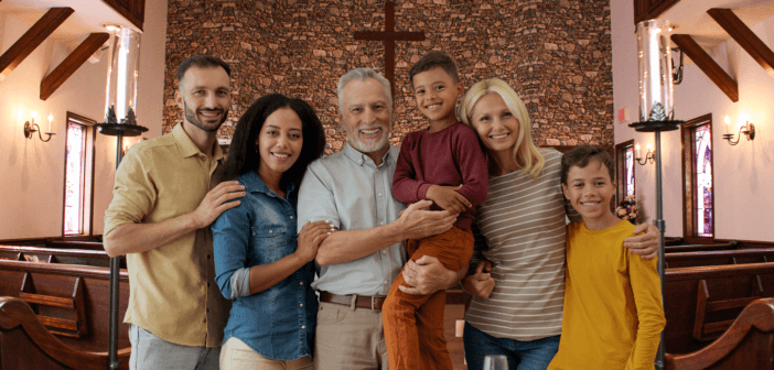 Intergenerational family in church