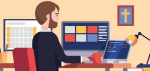Person in office working with computers