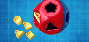 Metaphor for adaptation showing shaped pegs to insert in shaped holes