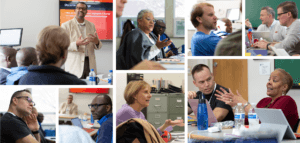 Photo collage of Doctor of Ministry in Church Leadership Excellence students engaged in classroom discussions