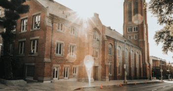 Sunbeam over a neighborhood church