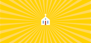 Graphic of a small church with yellow sun rays emanating from behind