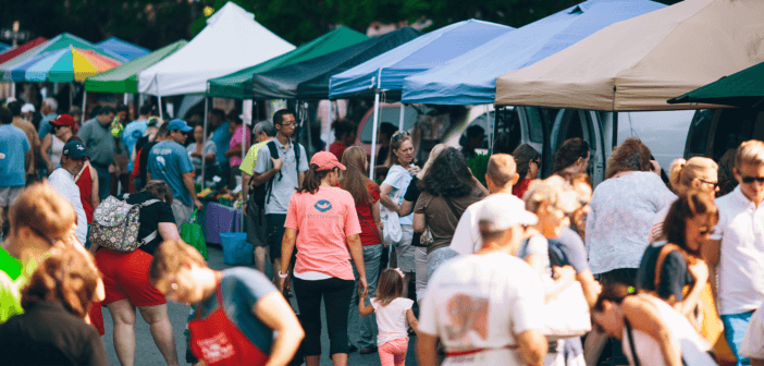 Pop-up tents at a community fair