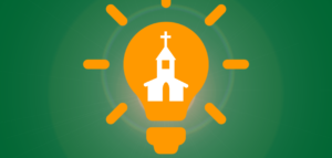 Light bulb idea icon with a church as the filament