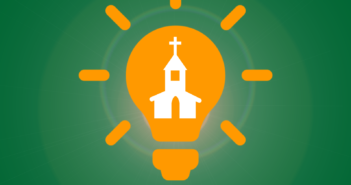 Light bulb idea icon with a church as the filament