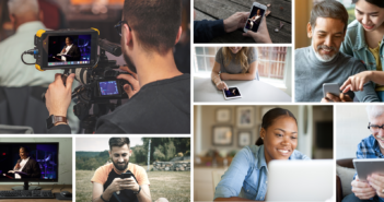 Photo collage of people engaging in person and online.